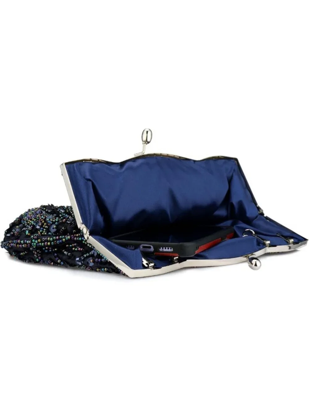Elegant Beaded Sequin Flower Evening Clutch Bag - Large Handbag for Women